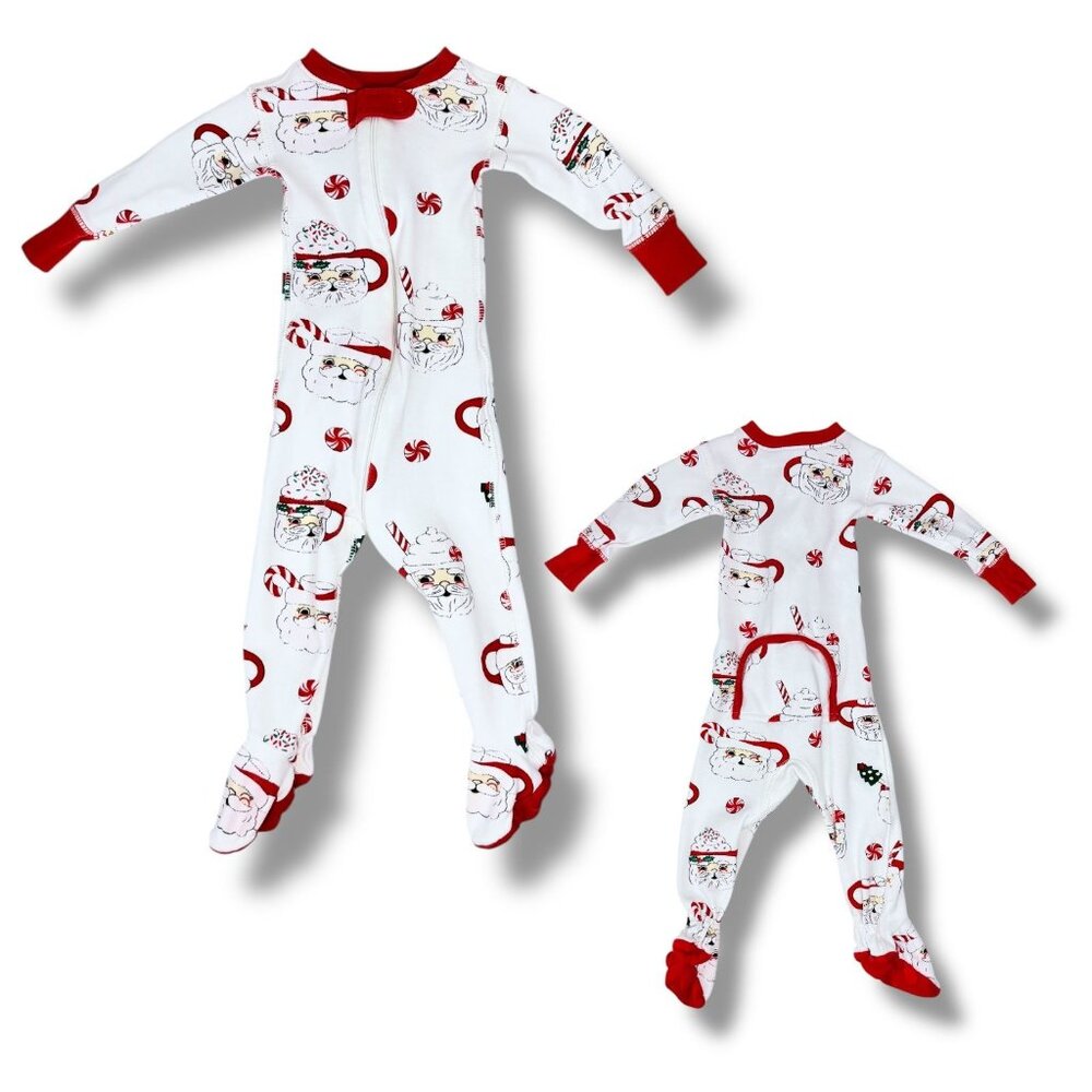 The Beaufort Bonnet Co Baby Santa Print Footie Zipper Sleeper 3m / 6m